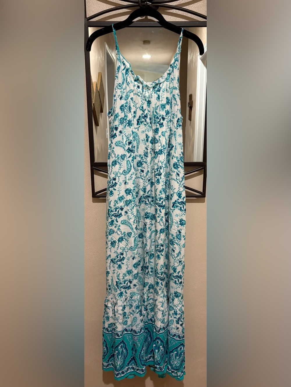 eesome White and Teal Paisley Print Maxi Dress Size S